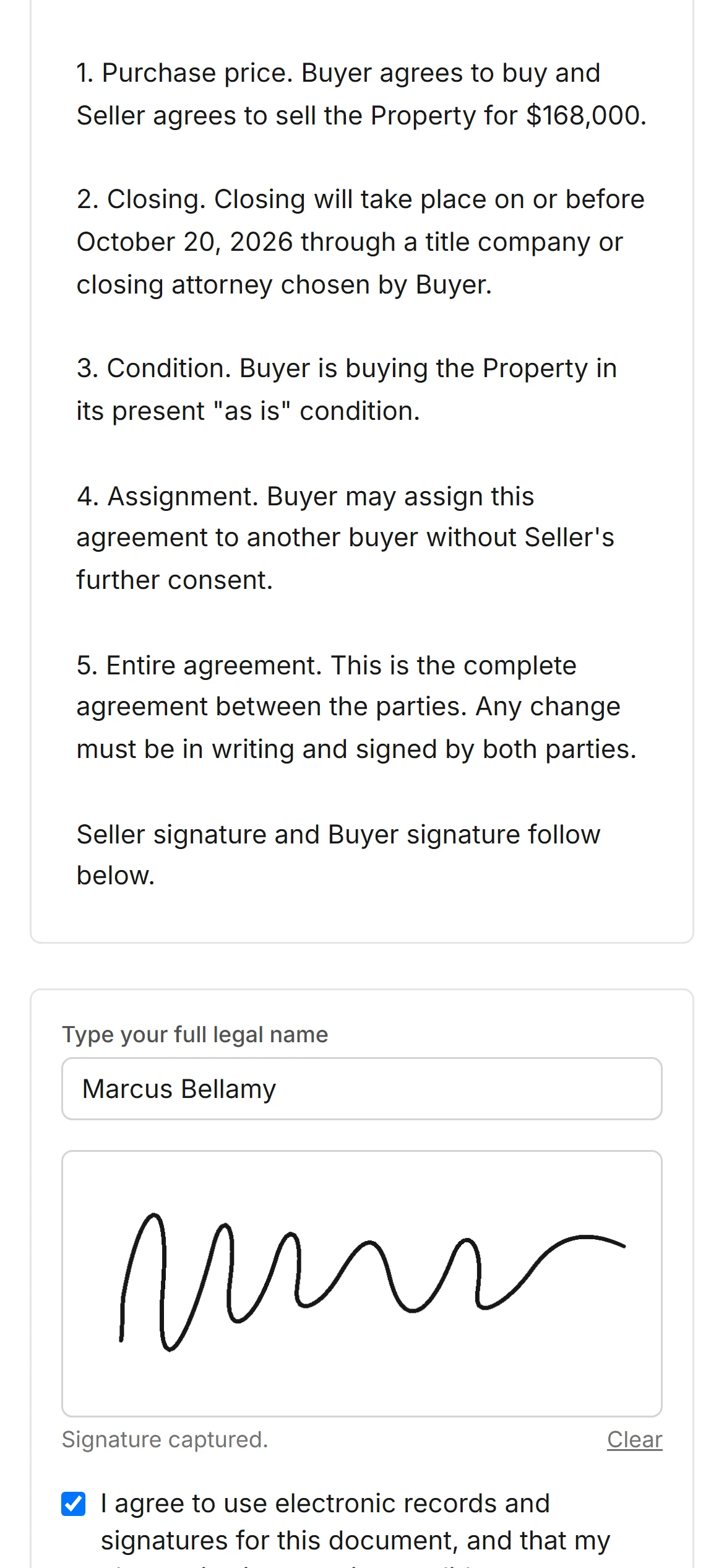 A purchase agreement ready to sign